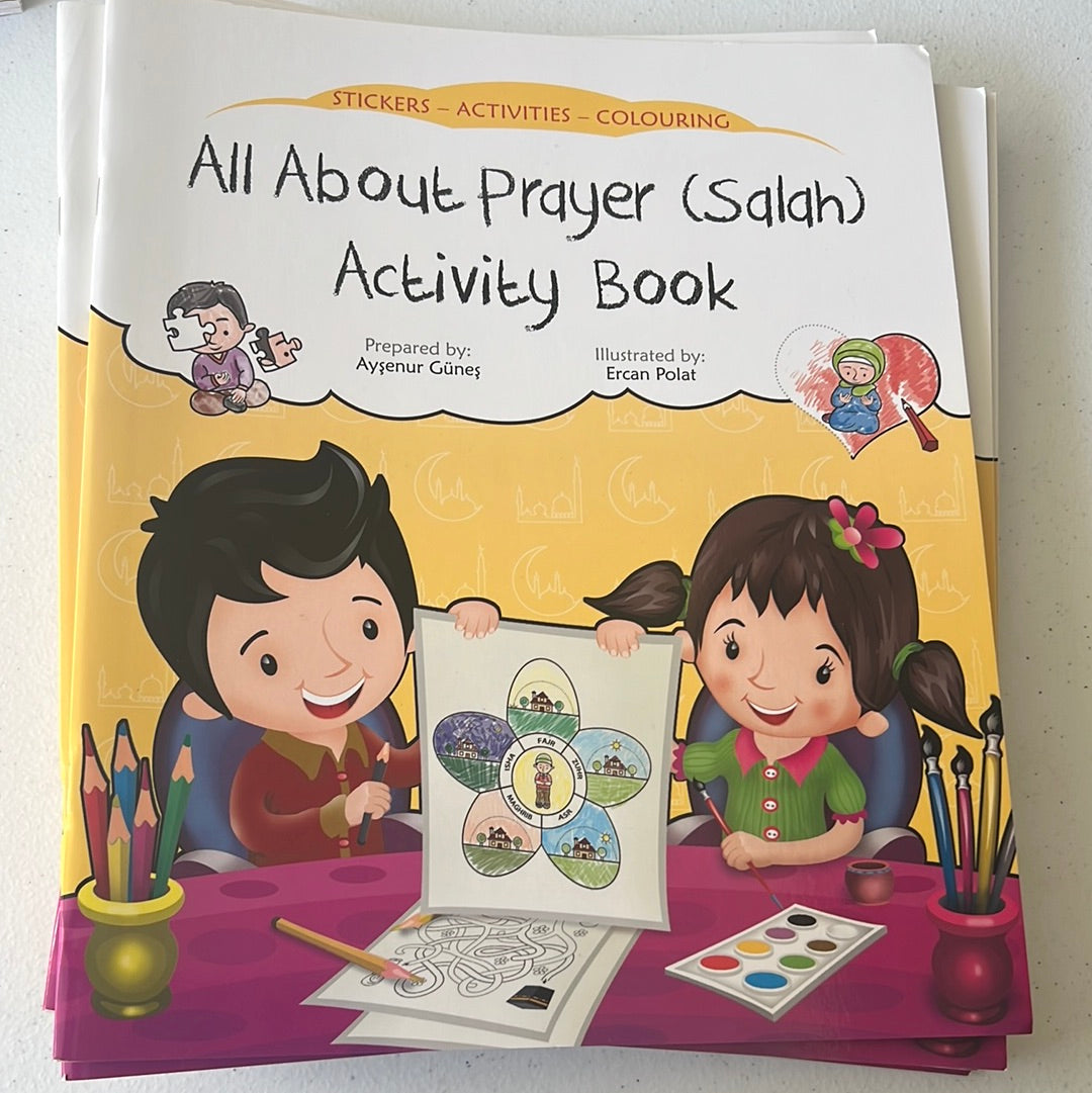 a stack of all about salah books