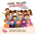 Cover of the book 'Dhul-Hijjah Adventures with Binyamin and Chester' featuring colorful illustrations of children and a crab character, Chester.