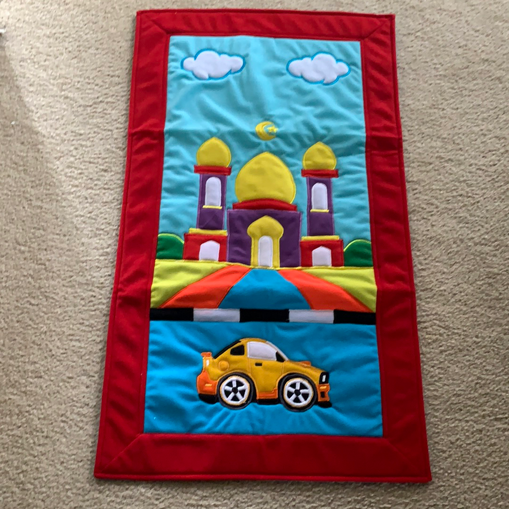 Kids Prayer Mat- Red -  Yellow car