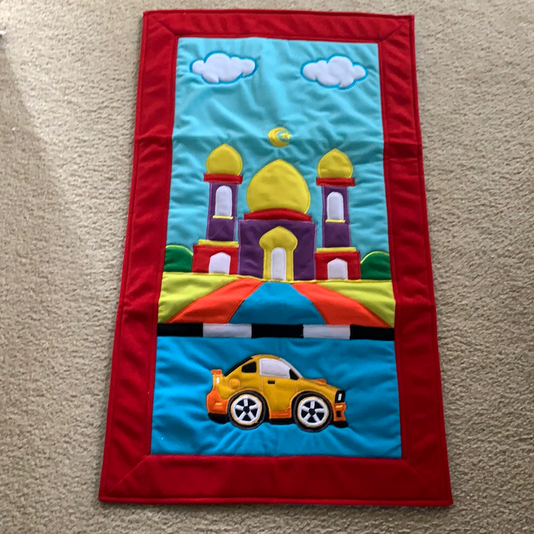 Kids Prayer Mat- Red -  Yellow car