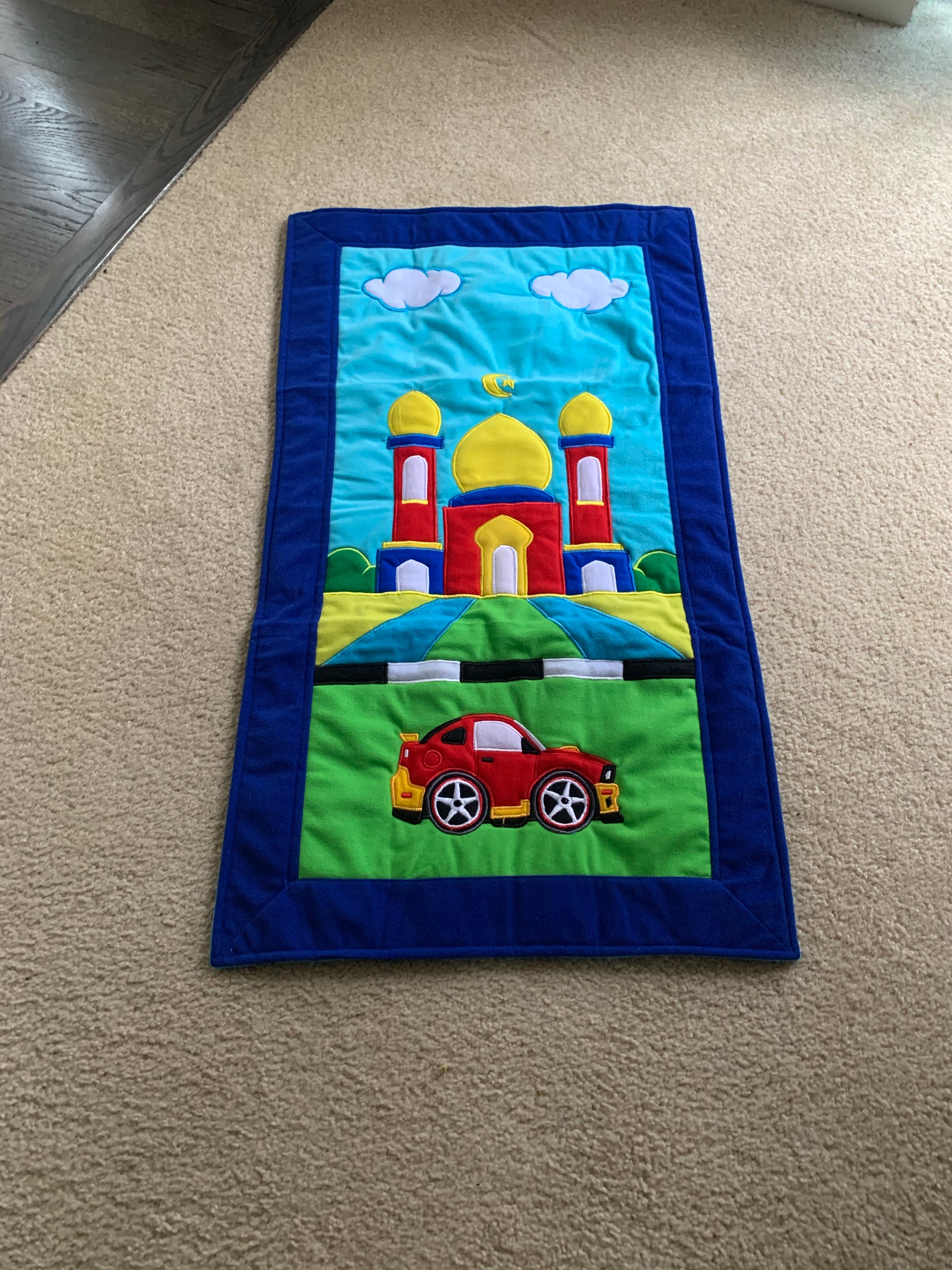 Kids Prayer Mat -Blue border-  Red Car