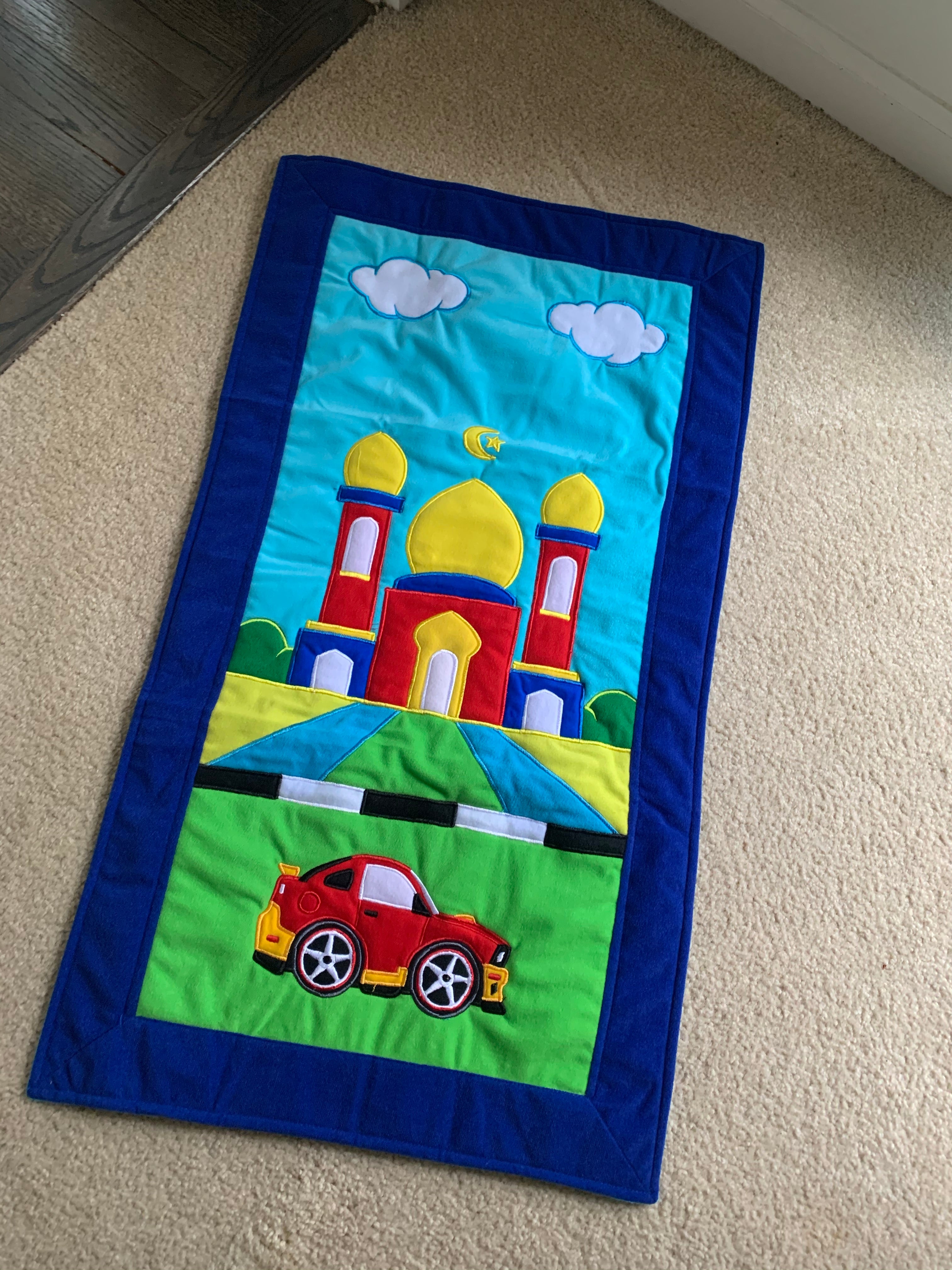 Kids Prayer Mat -Blue border-  Red Car
