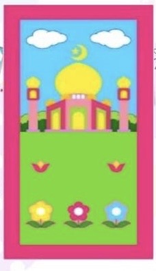 Kids prayer mat - Pink border , mosque & flowers