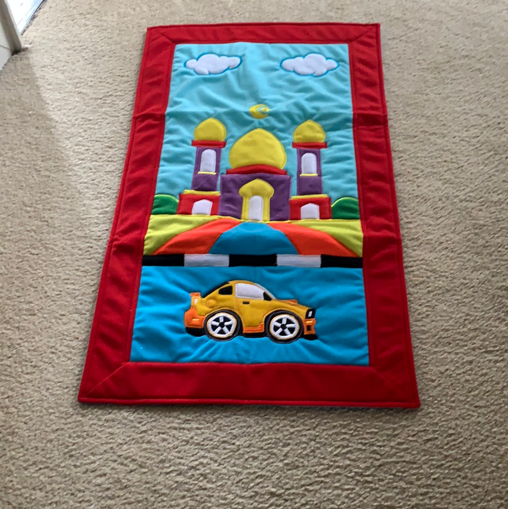 Kids Prayer Mat- Red -  Yellow car