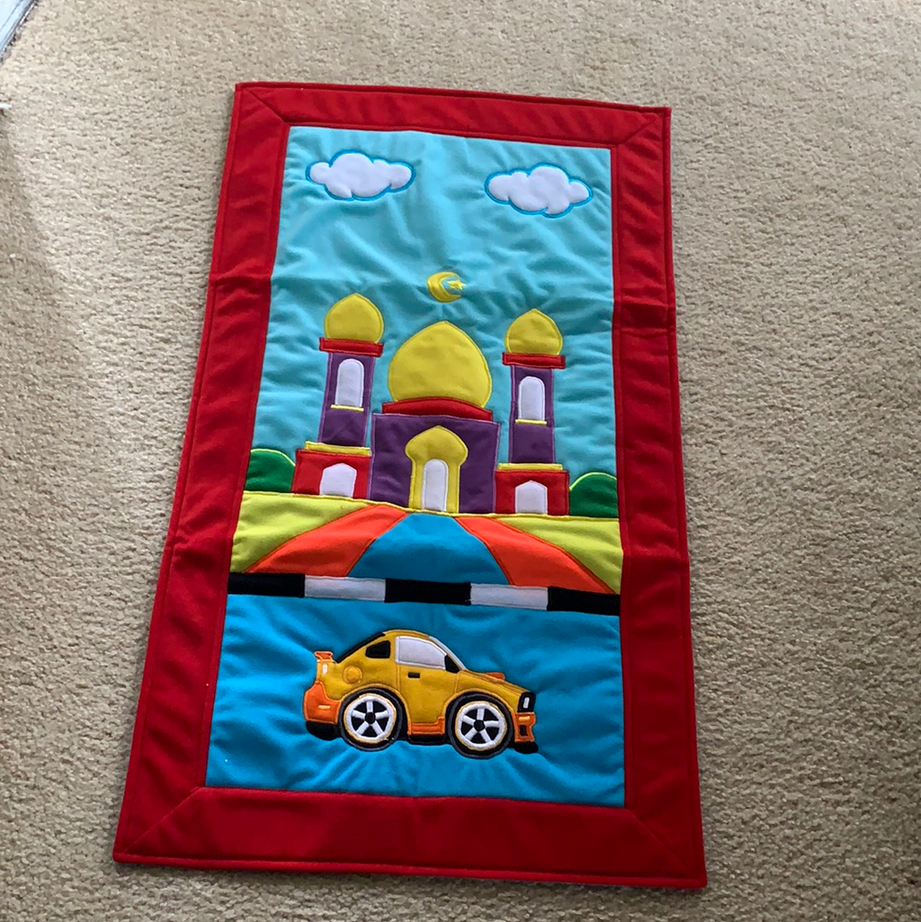Kids Prayer Mat- Red -  Yellow car