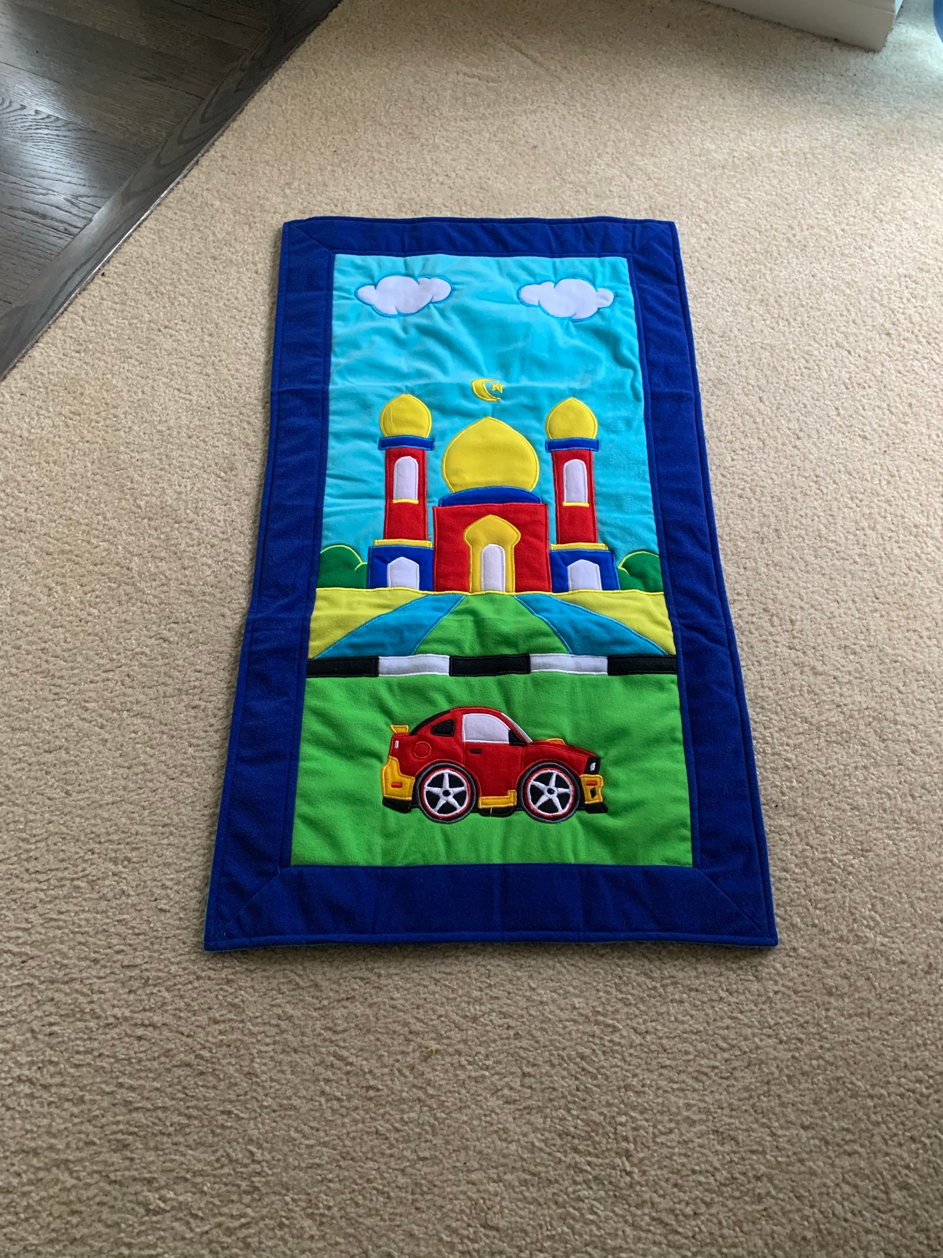 Kids Prayer Mat -Blue border-  Red Car