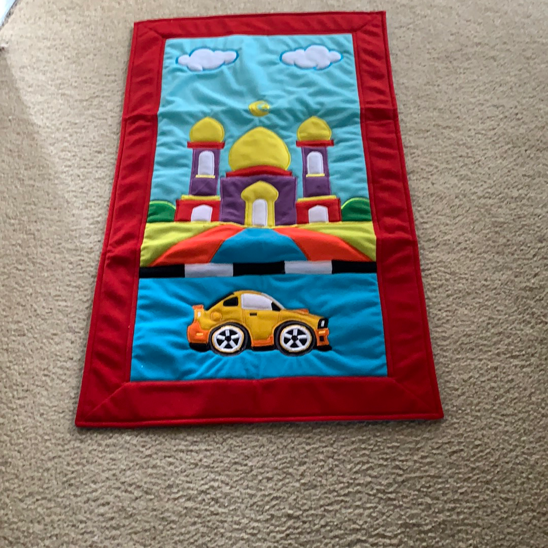 Kids Prayer Mat- Red -  Yellow car