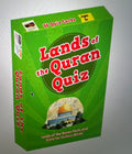 A box of 'Lands of the Quran Quiz Cards' with multiple-choice questions and illustrations related to the Quran and Prophet Muhammad's life.