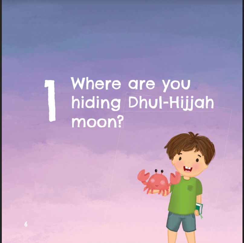 a page with purple fading with a question about where the moon is with an illustration of vitamin and Chester
